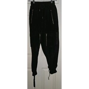 Meinvqiaoti Jogger Cargo Pants Size S Black Zip Pockets Belted Ankle‎ Goth Punk